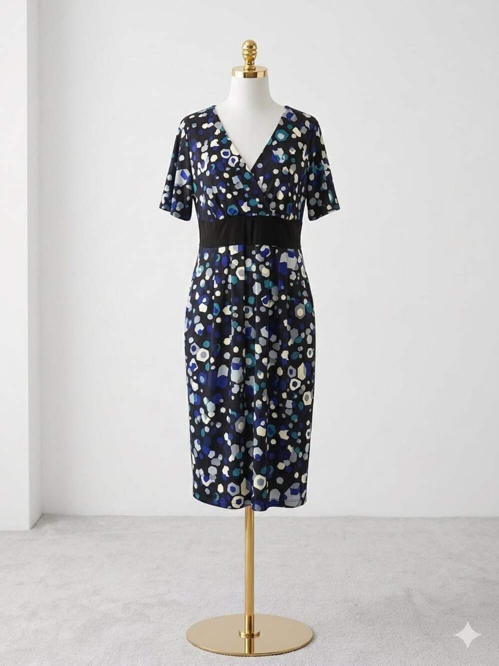 Jessica London Women Plus Size 16W Blue Geometric Midi Dress